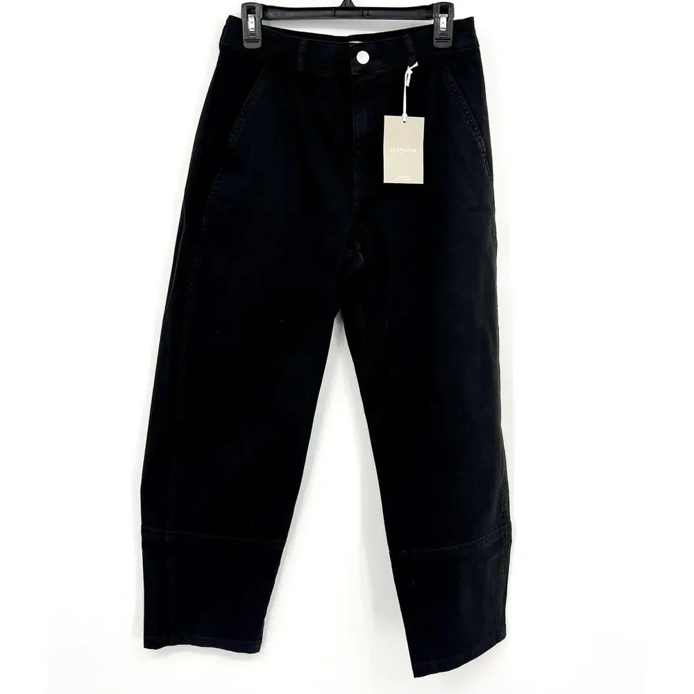EVERLANE Women's The Utility Barrel Pants Size 10 TALL Black Cotton Twill NWT
